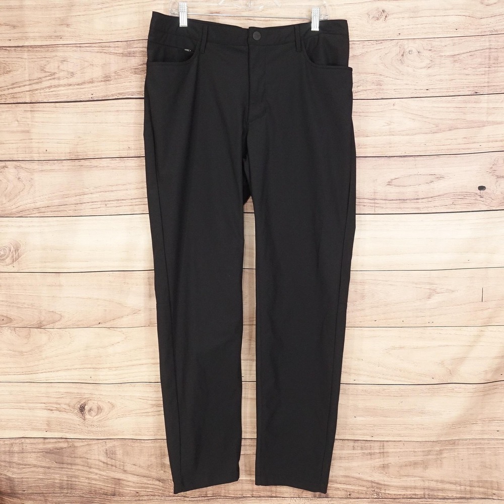 All In Motion Pants Mens 36x32 Black Regular Fit Microfiber Casual Wear Hybrid